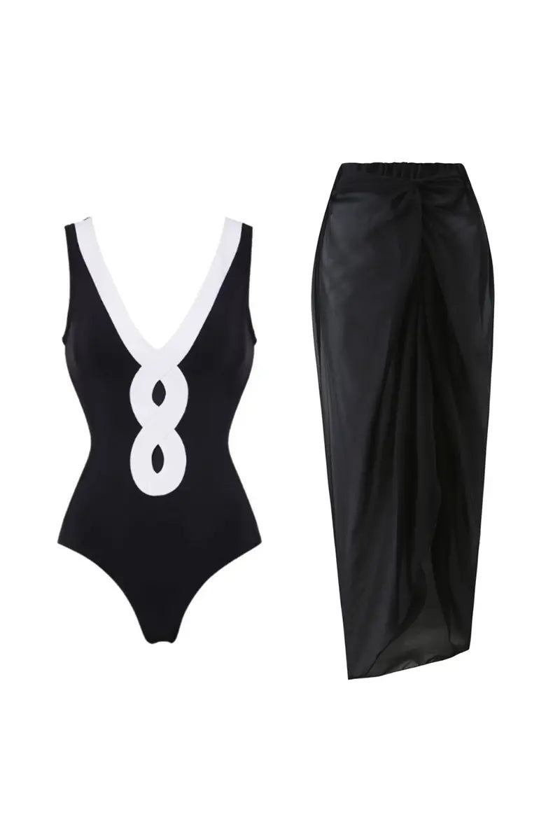 Colorblock One Piece Swimwear Set
