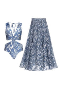 Dragonfly V-Neck Cut-Out Skirted Swimwear Set