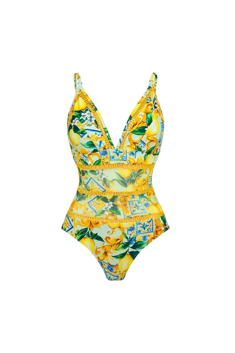 Mesh Lemon Print Swimwear Set
