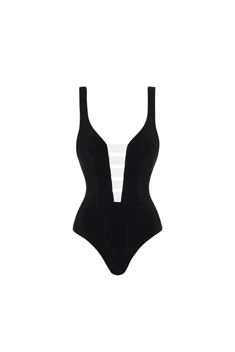 Colorblock Minimal One Piece Swimwear Set