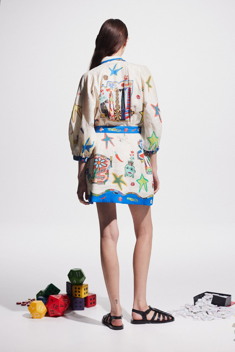 Valence Balloon Sleeve Print Mini-Length Dress