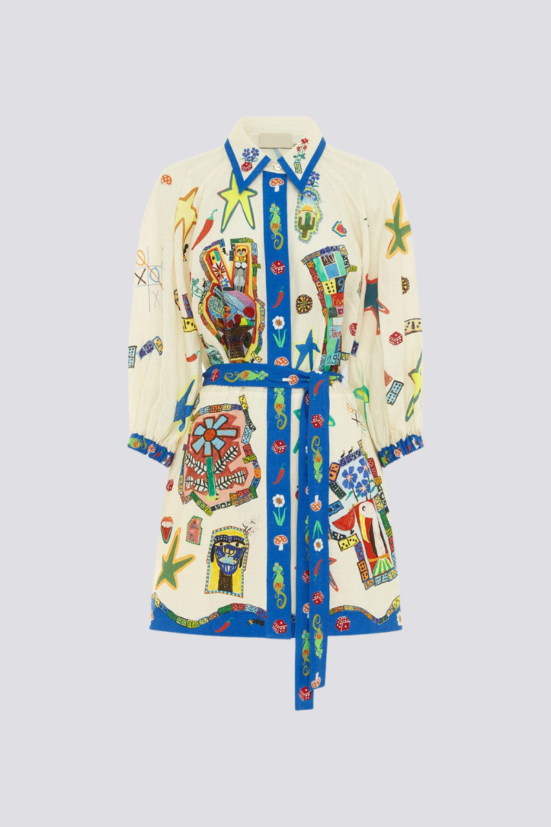 Valence Balloon Sleeve Print Mini-Length Dress
