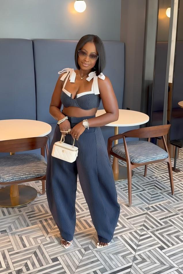 Stylish Retro Striped Wide-Leg Trousers Set