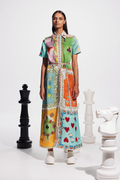 Vivienne Short Sleeve Poker Print Maxi-Length Dress