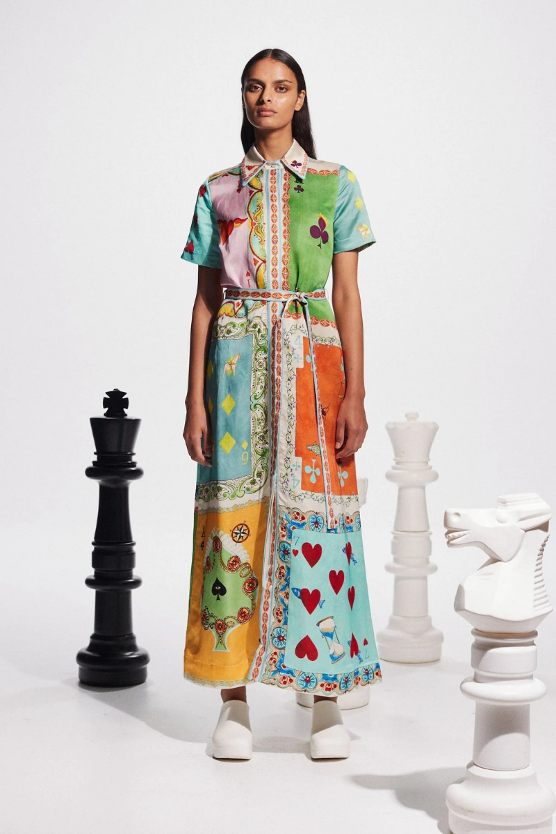 Vivienne Short Sleeve Poker Print Maxi-Length Dress