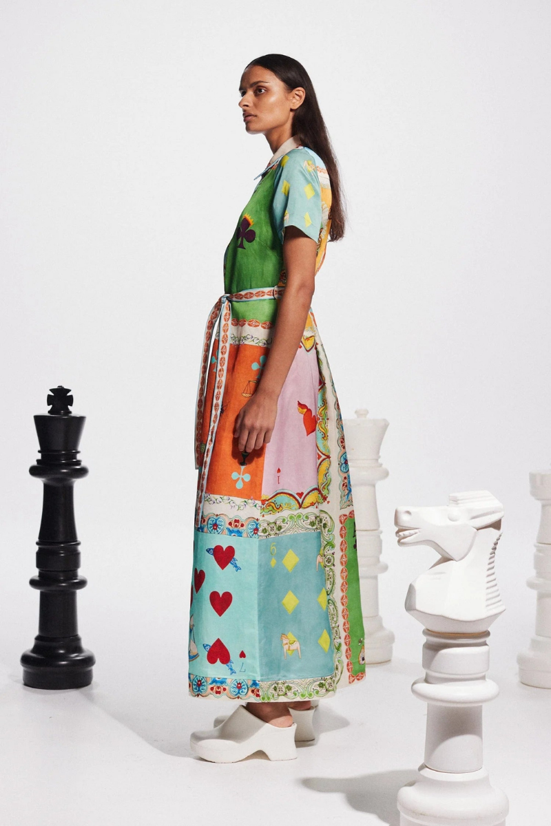 Vivienne Short Sleeve Poker Print Maxi-Length Dress