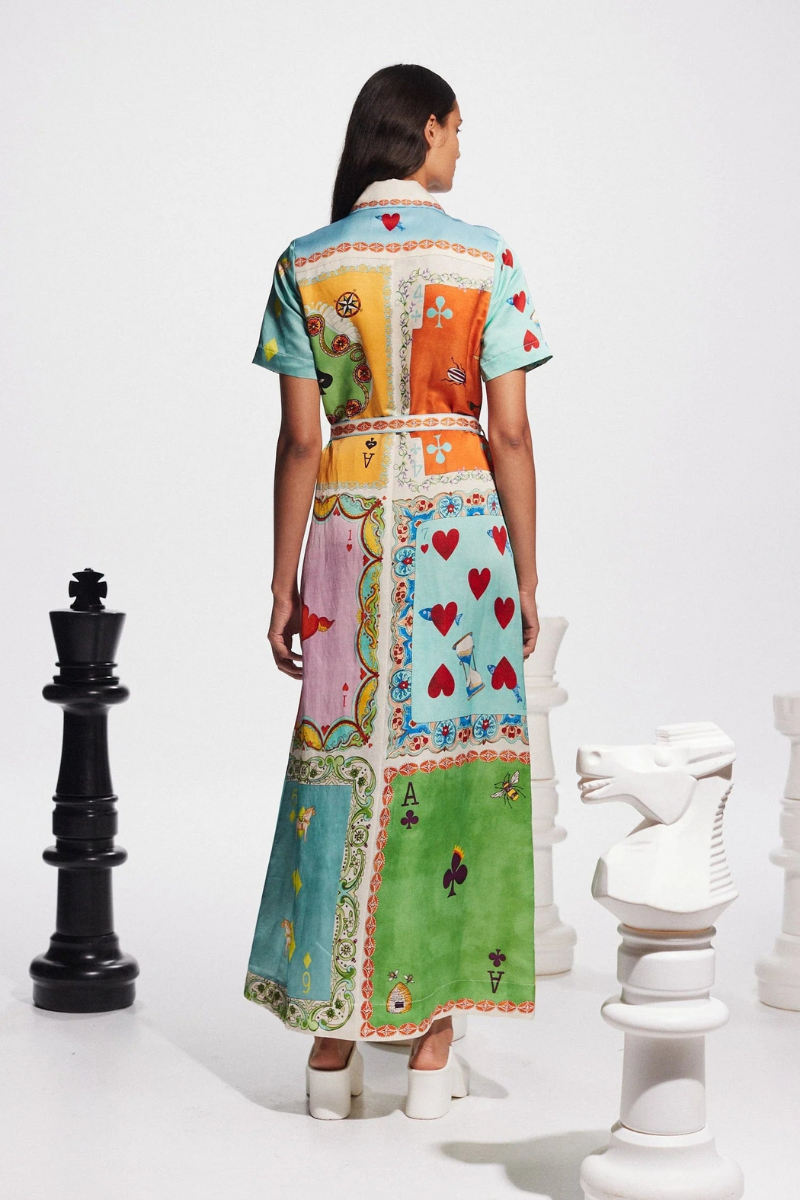 Vivienne Short Sleeve Poker Print Maxi-Length Dress