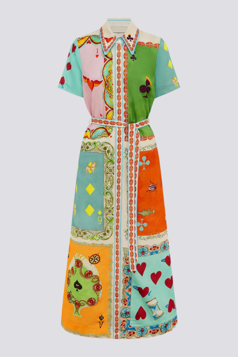 Vivienne Short Sleeve Poker Print Maxi-Length Dress