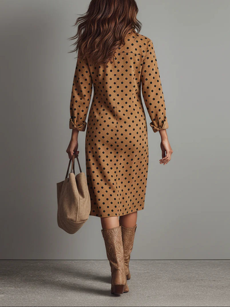 Polka Dot Faux Suede Shirt Midi-Length Dress