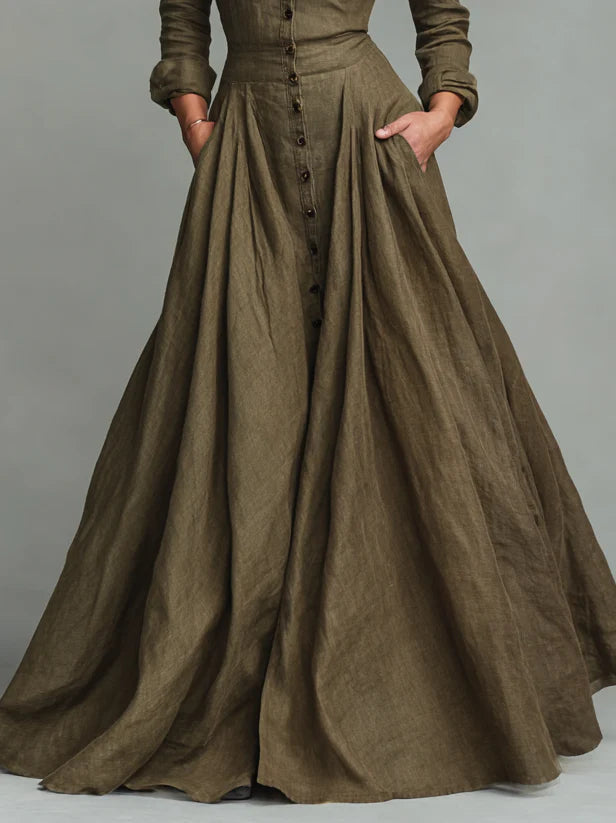 Retro Button-Front shirt floor-length dress