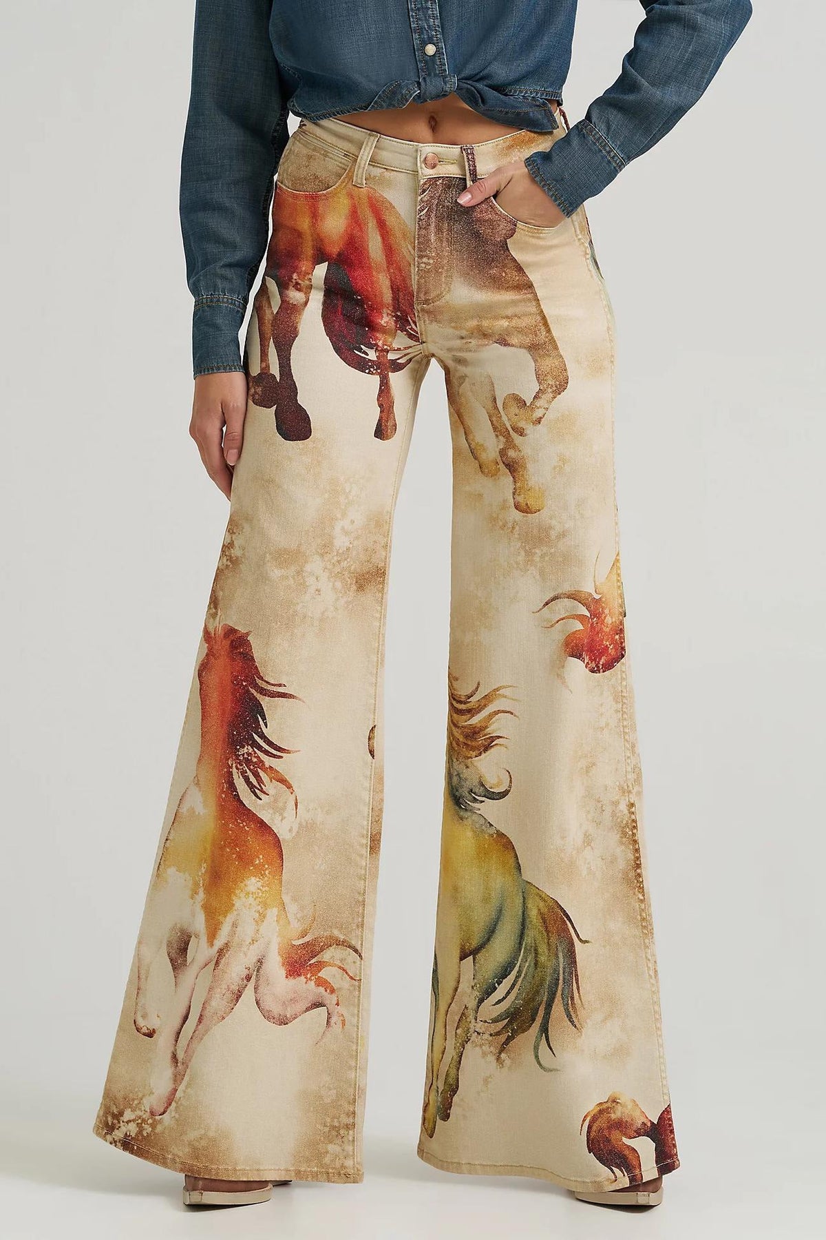 Horse - Patterned Flared Denim Jeans
