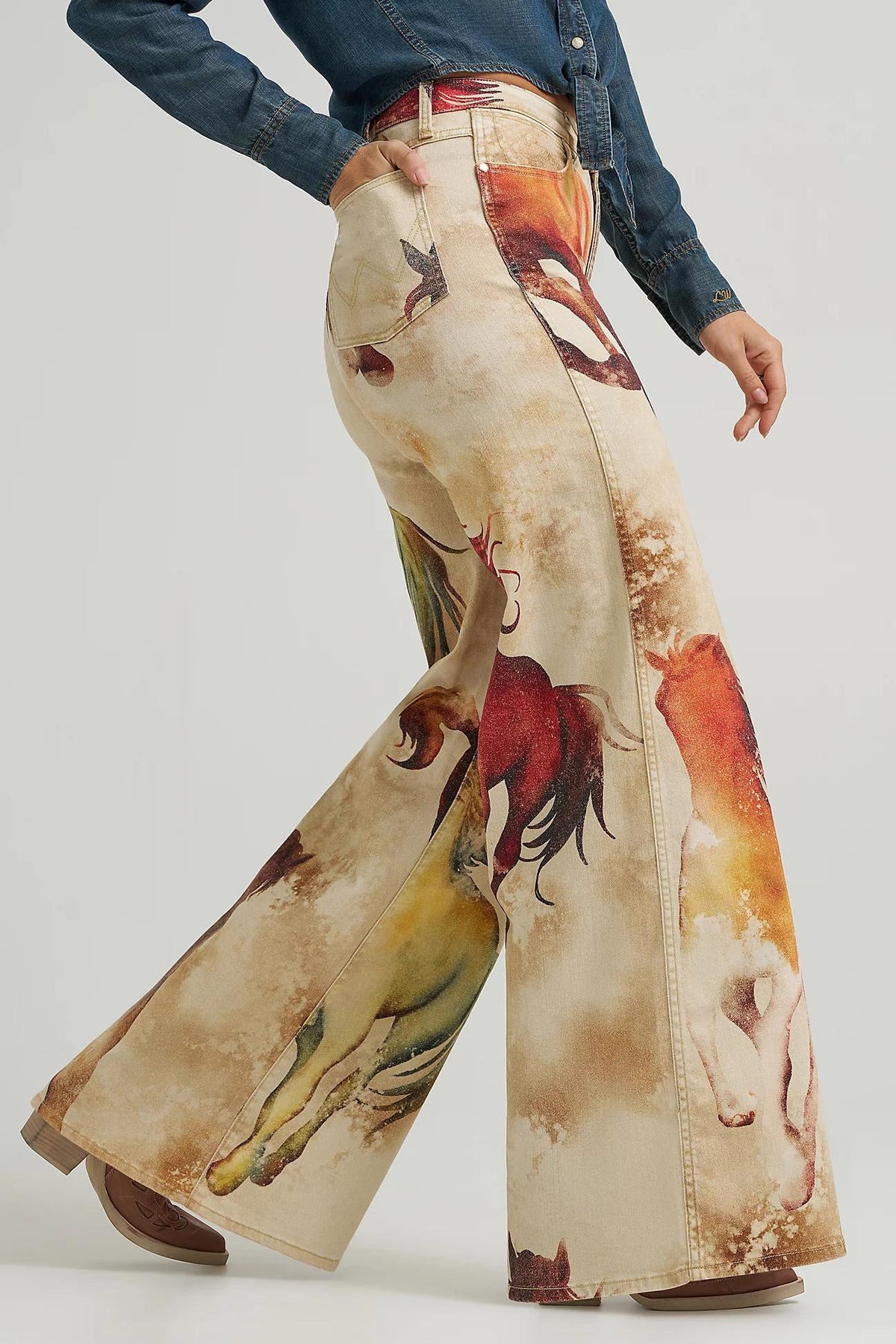 Horse - Patterned Flared Denim Jeans