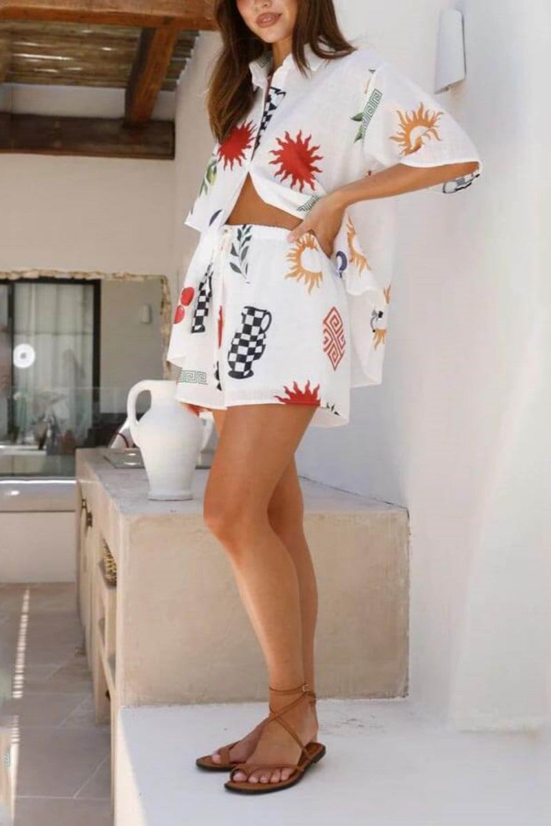 Patterned Relaxed Elasticated Shorts-Set