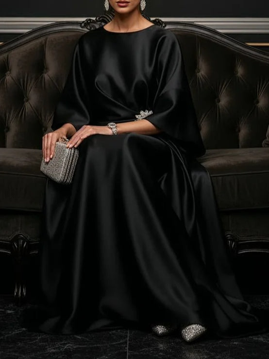Black Luxe Satin Maxi-Length Dress