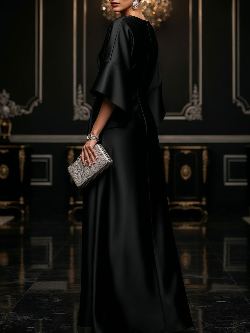 Black Luxe Satin Maxi-Length Dress