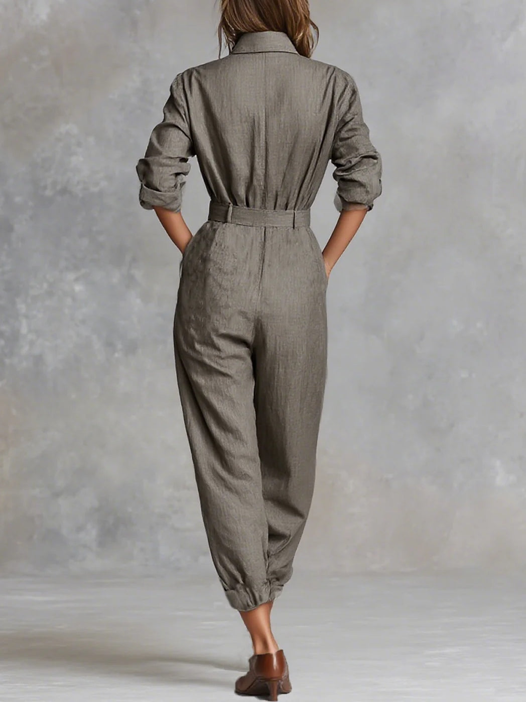Modern Cotton And Linen Blended Long Sleeve Shirt Jumpsuit