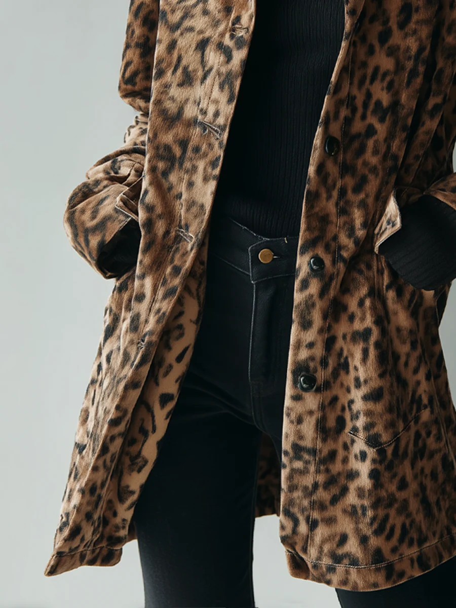 Retro Brown Leopard Print Eco-Suede Jacket