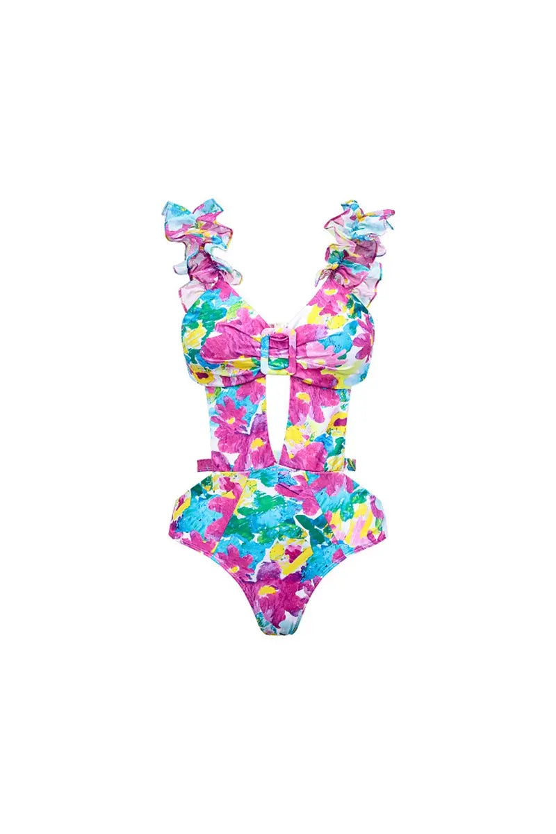 Cut-Out One Piece Swimwear Set with Cover Up