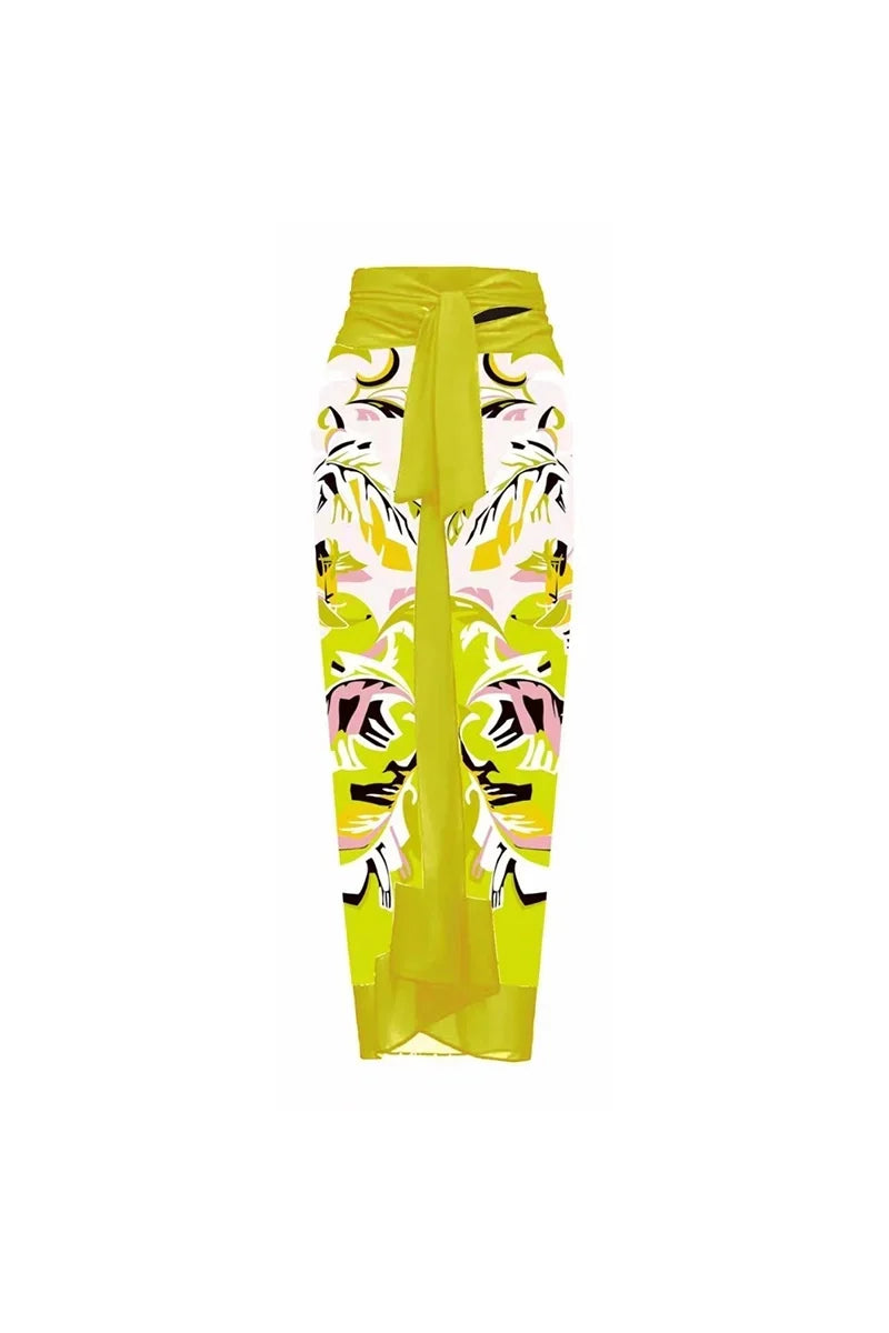 Flower Print One-Piece with 3D Yellow Flower