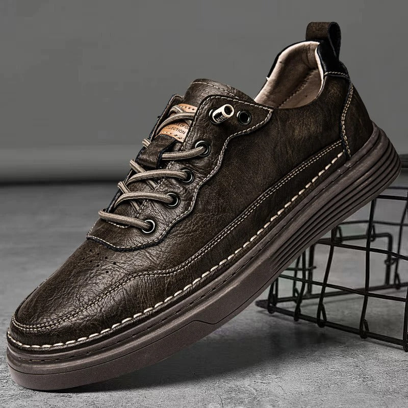 Cowhide Leather Sneakers with Lace-Up Closure