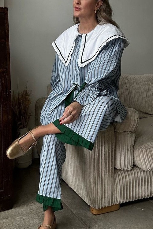 Coordinated Barbara Pj Set- Blue Stripe