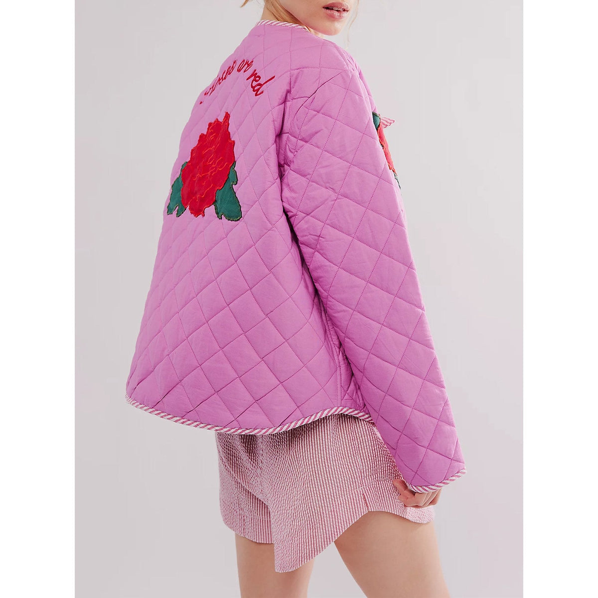 Lightweight Denim Jacket with Bow Details and Crew Neck