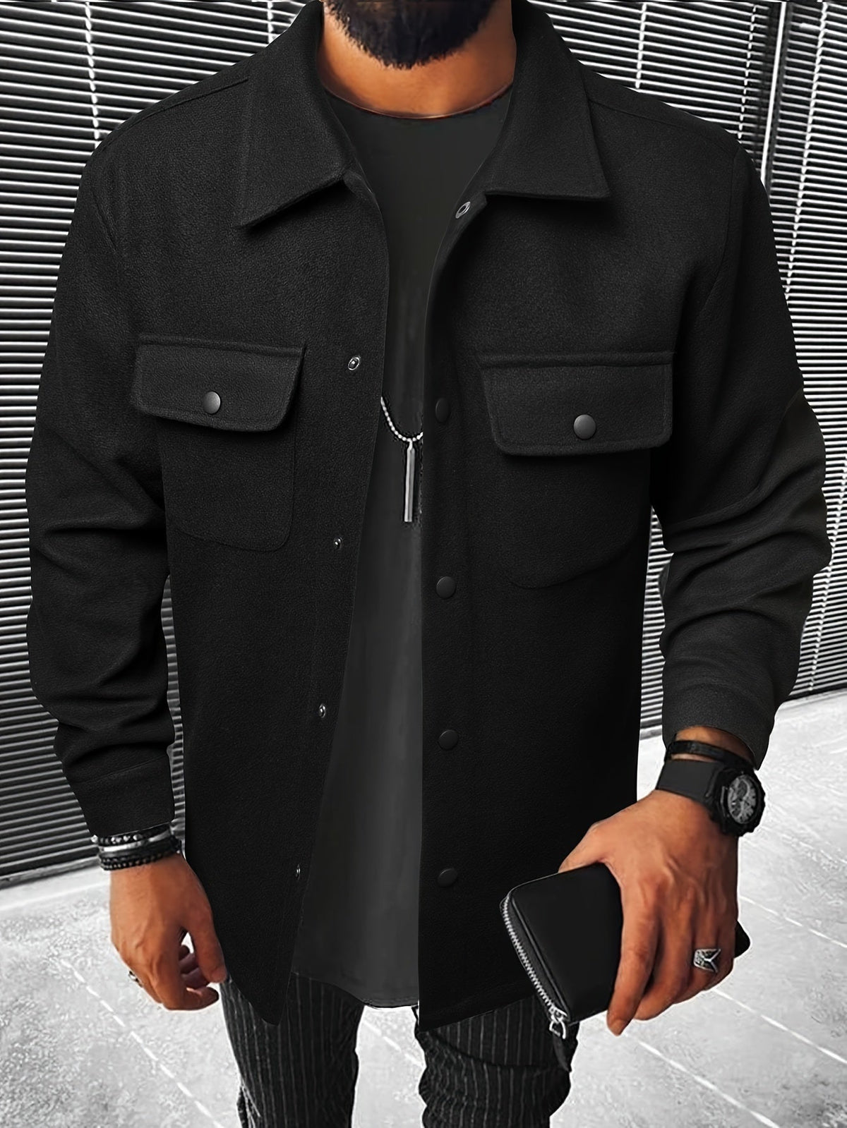 Wool Blend Jacket with Zip Front