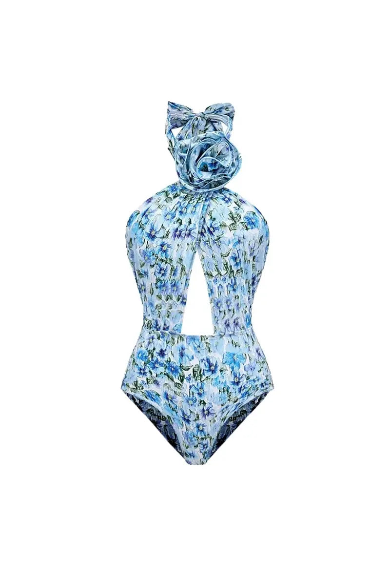 Halter Flower Strapless One-Piece Set