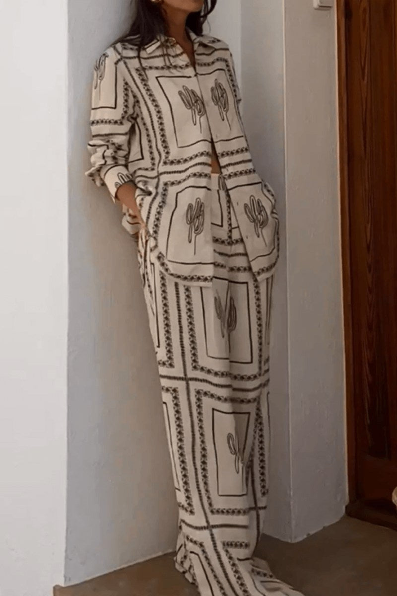 Coordinated Abstract Geometric Line Printing Two-Pieces Set