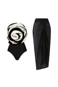 Black and White Flower Swimwear Set