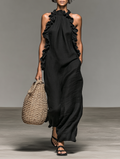 Linen Sleeveless Ruffled Maxi-Length Dress