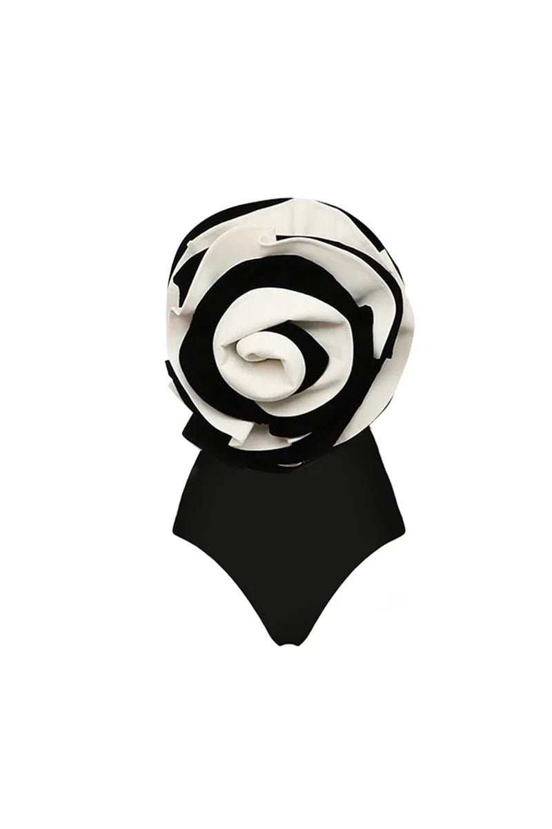 Black and White Flower Swimwear Set