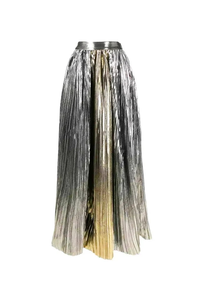 Cut-Out Silver Patchwork One-Piece with Skirt