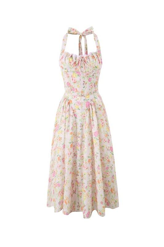 Abigail Patterned Halterneck Corset Midi-Length Dress