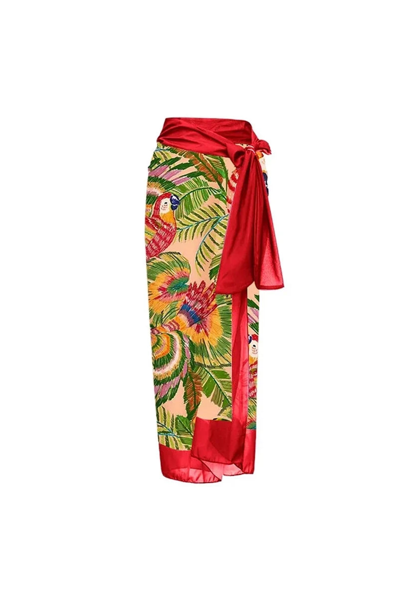 3D Red Flower Embellished One-Piece Swimwear