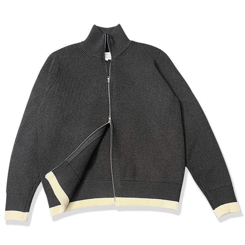 Wool Blend Cardigan with High Collar