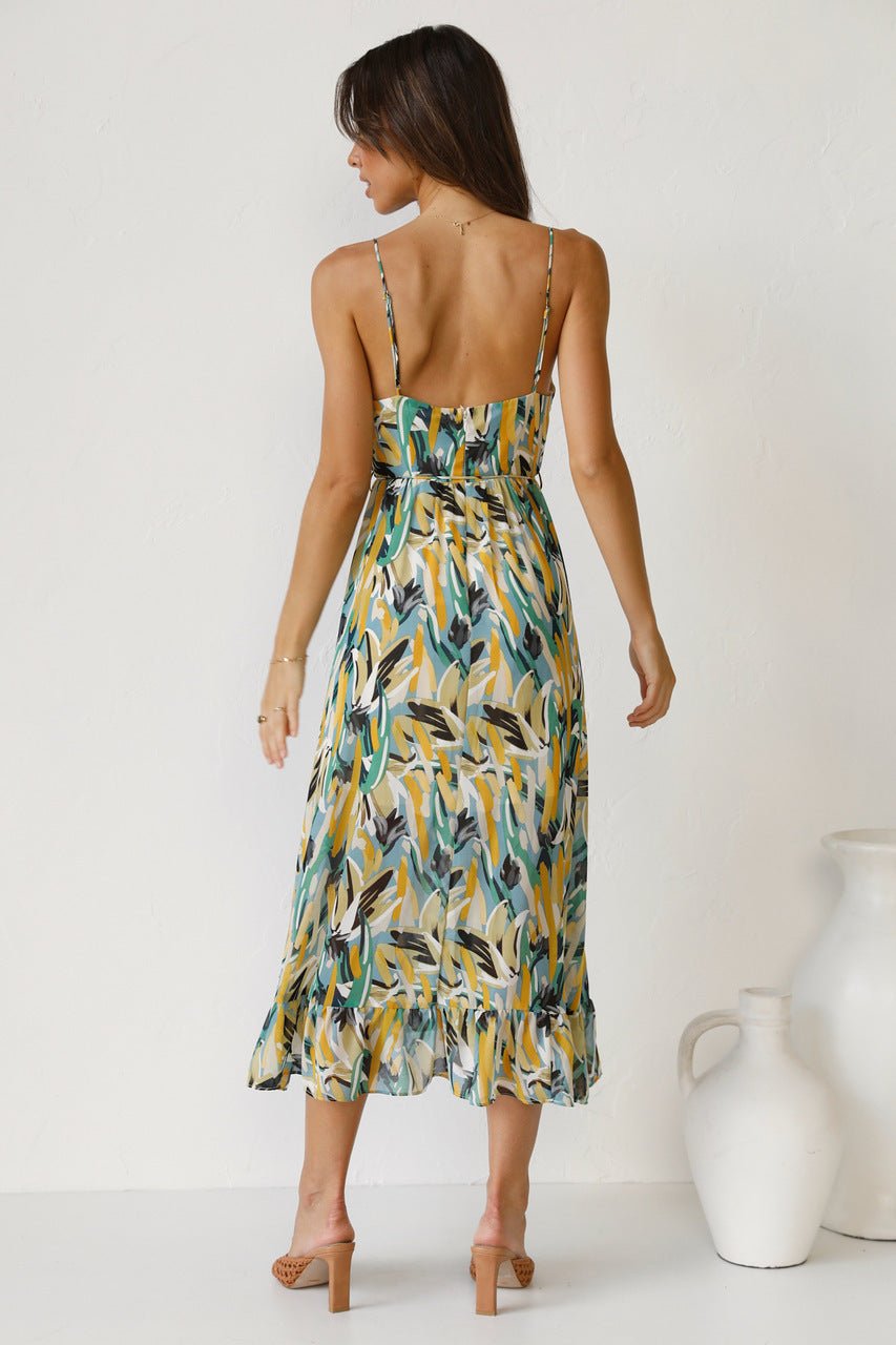 Adela Patterned Ruffled Trim Midi Sundress