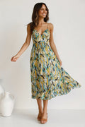 Adela Patterned Ruffled Trim Midi Sundress