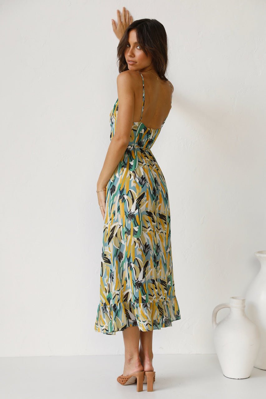 Adela Patterned Ruffled Trim Midi Sundress