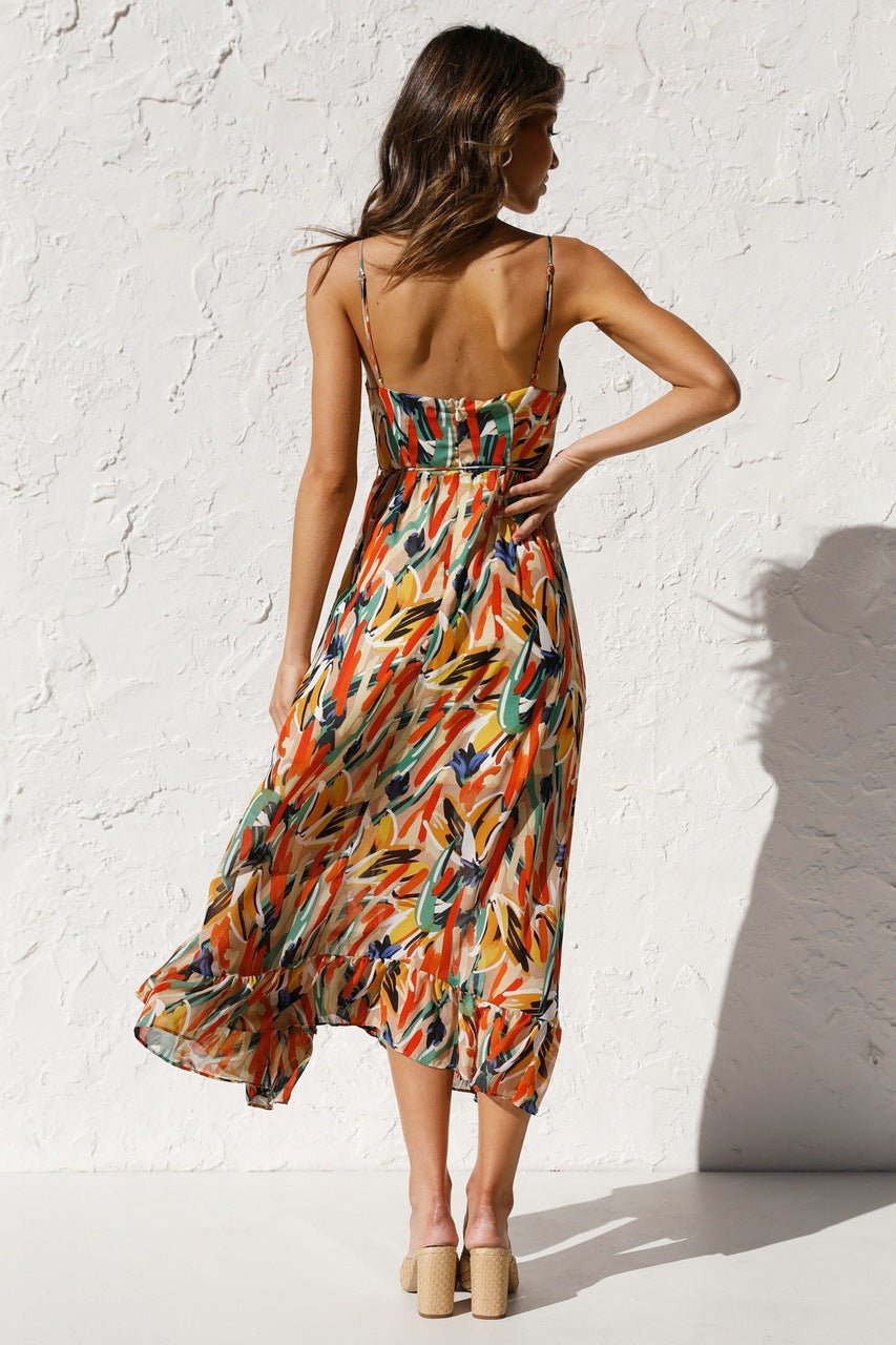 Adela Patterned Ruffled Trim Midi Sundress
