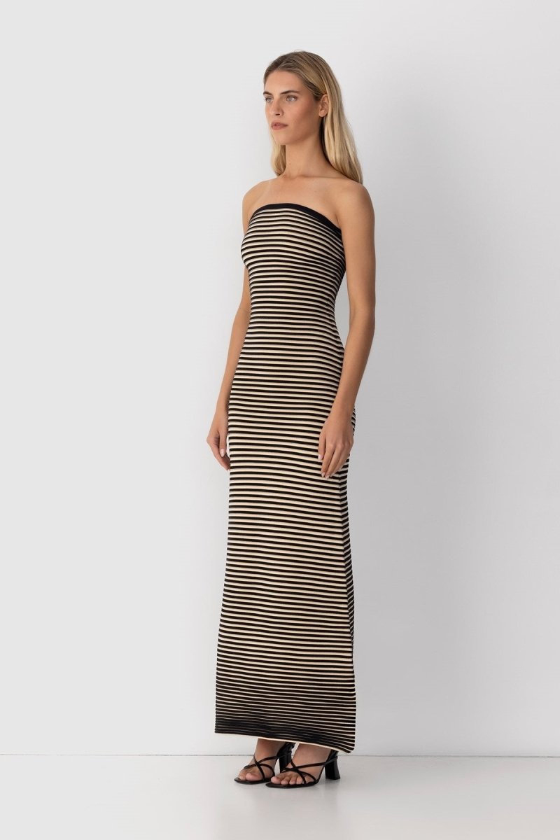 Adela Sleeveless Strip Knit Maxi-Length Dress