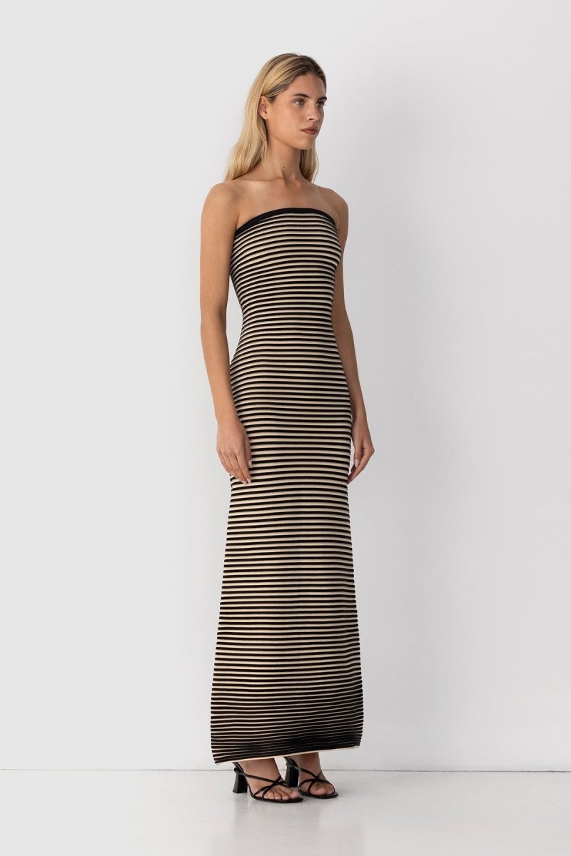 Adela Sleeveless Strip Knit Maxi-Length Dress