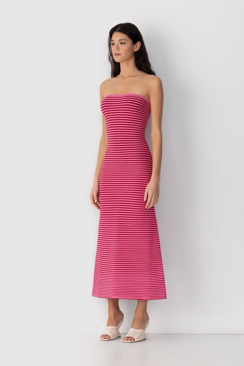 Adela Sleeveless Strip Knit Maxi-Length Dress