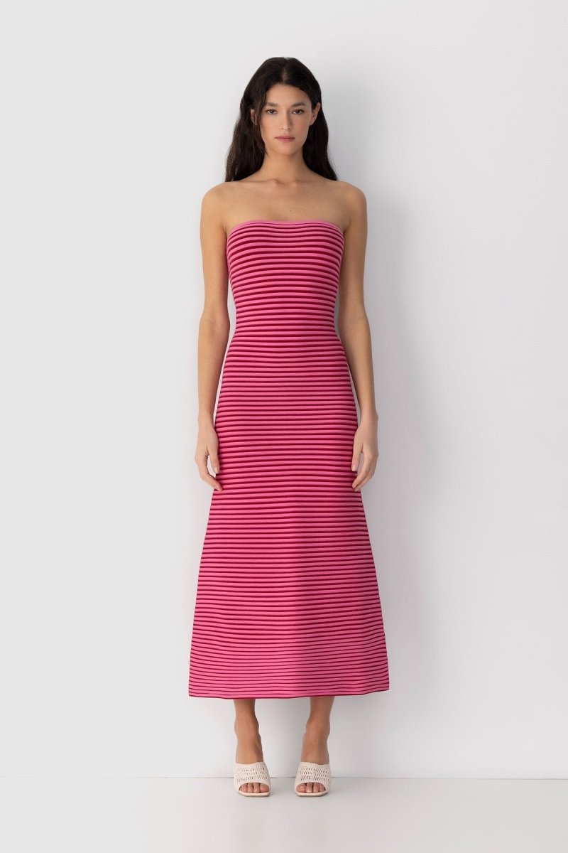 Adela Sleeveless Strip Knit Maxi-Length Dress