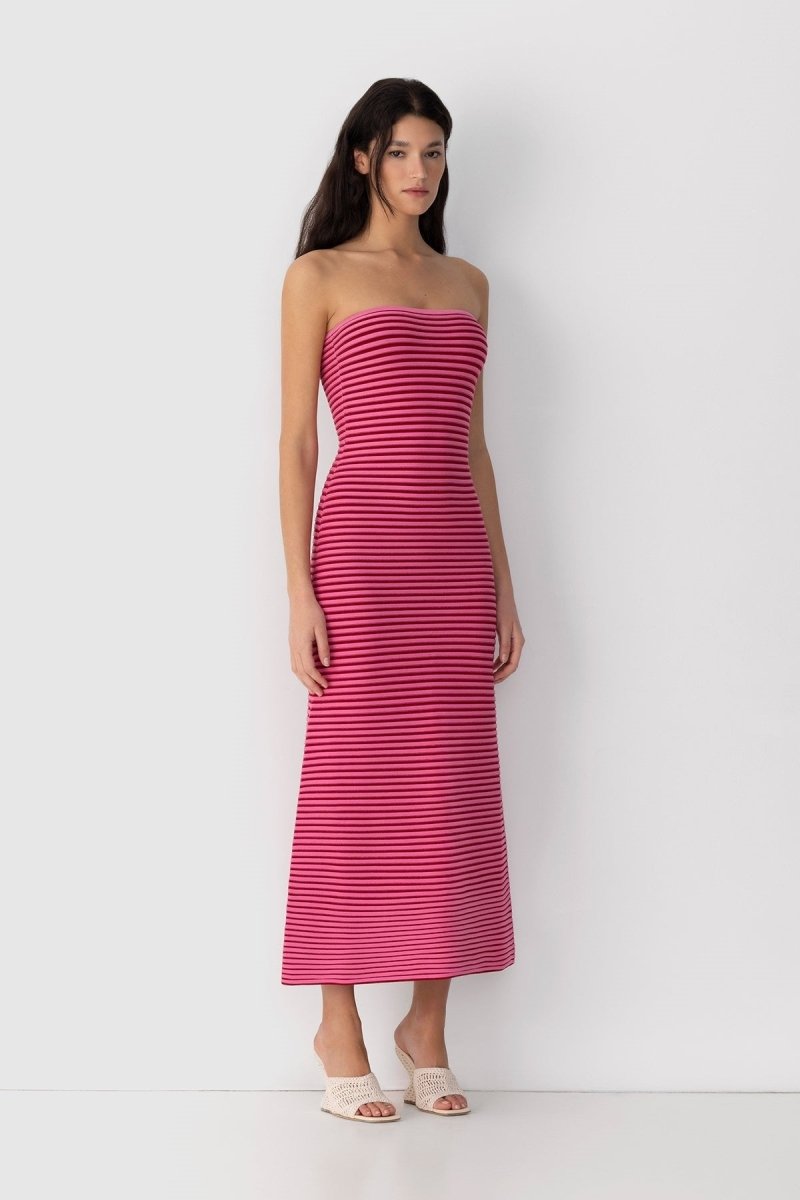 Adela Sleeveless Strip Knit Maxi-Length Dress