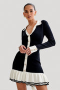 Alexia Contrast Ruffled Bow Mini Knit Dress