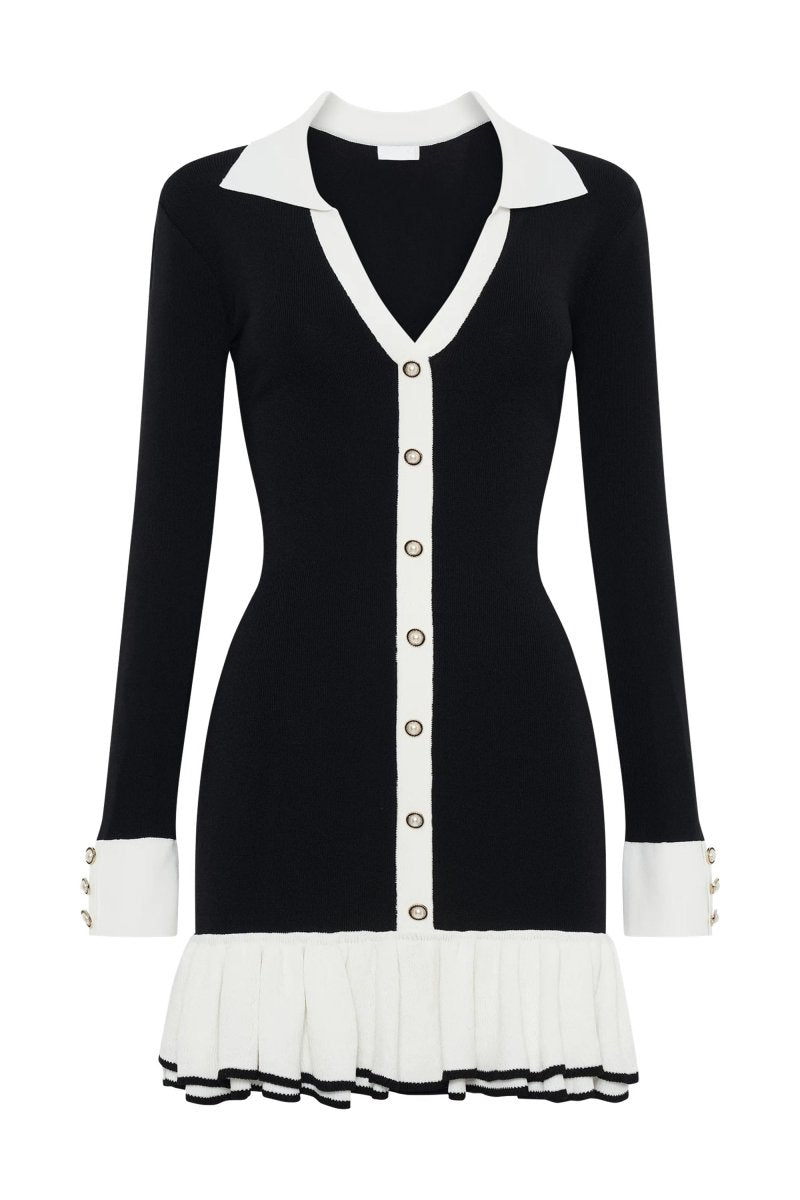 Alexia Contrast Ruffled Bow Mini Knit Dress