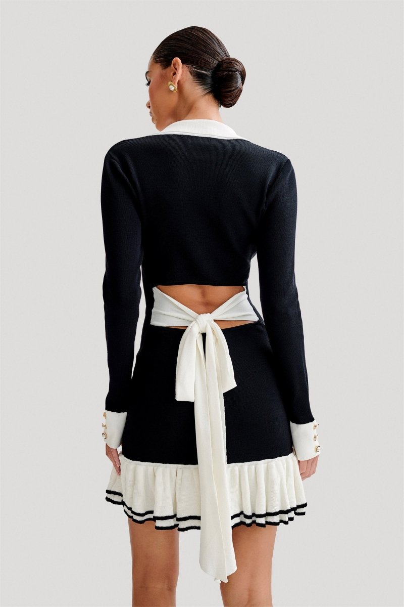 Alexia Contrast Ruffled Bow Mini Knit Dress