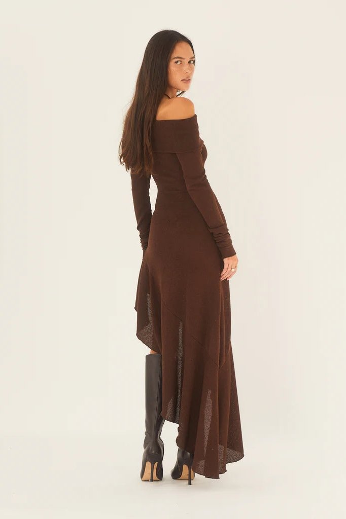 Modern Alisa Off-shoulder Flare Midi Knit Dress