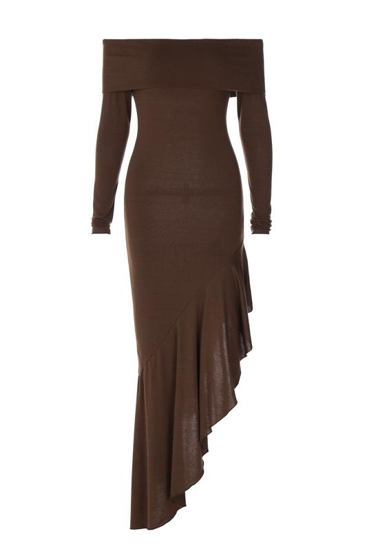 Modern Alisa Off-shoulder Flare Midi Knit Dress